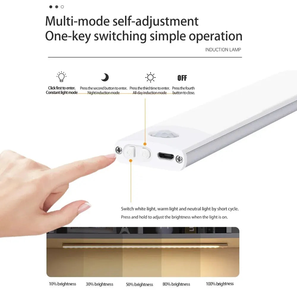 Motion Sensor Cabinet Light – USB Rechargeable LED Bar | Kitchen, Wardrobe & Closet